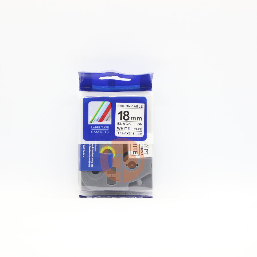 Nhãn in TZ2-S211, khổ rộng 6mm * dài 8m, chữ đen nền trắng, siêu dính.