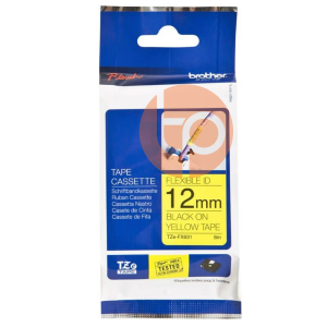 Nhãn in Brother TZE-FX631, siêu dẻo, khổ rộng 12mm x dài 8m, chữ đen nền vàng.