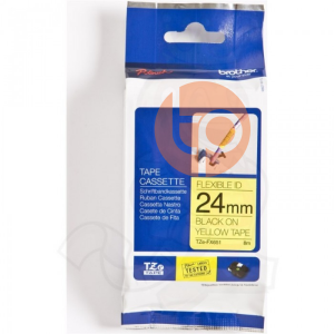 Nhãn in Brother TZE-FX651, siêu dẻo, khổ rộng 24mm X dài 8m, chữ đen nền vàng.