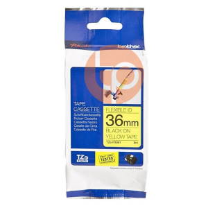 Nhãn in Brother TZE-FX661, siêu dẻo, khổ rộng 36mm x dài 8m, chữ đen nền vàng.