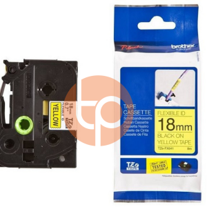 Nhãn in Brother TZE-FX641, siêu dẻo, khổ rộng 18mm x dài 8m, chữ đen nền vàng.