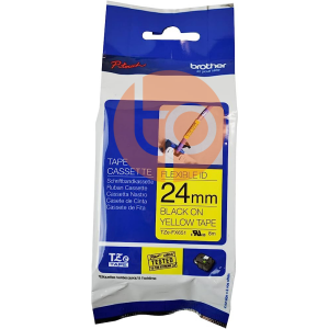 Nhãn in Brother TZE-FX651, siêu dẻo, khổ rộng 24mm X dài 8m, chữ đen nền vàng.