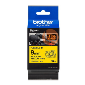 Nhãn in Brother TZE-FX621, siêu dẻo, khổ rộng 9mm x dài 8m, chữ đen nền trắng.