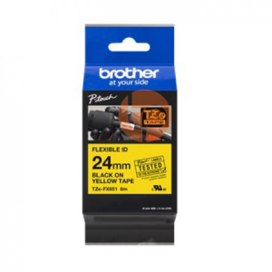 Nhãn in Brother TZE-FX651, siêu dẻo, khổ rộng 24mm X dài 8m, chữ đen nền vàng.