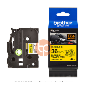 Nhãn in Brother TZE-FX661, siêu dẻo, khổ rộng 36mm x dài 8m, chữ đen nền vàng.