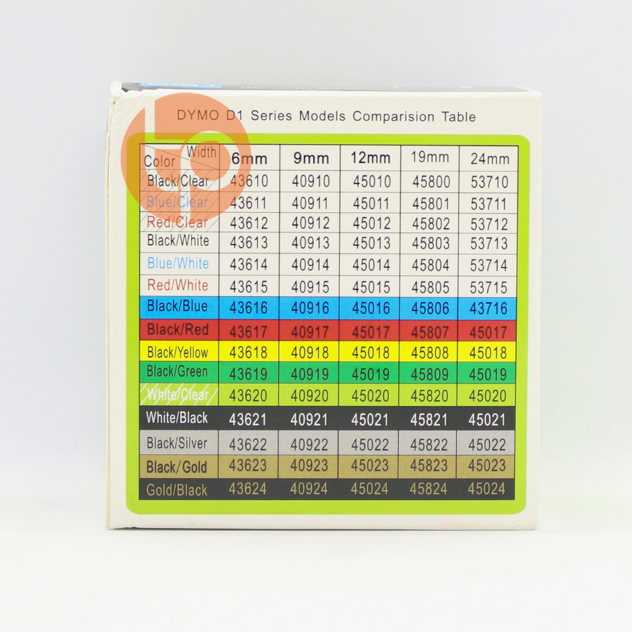 Băng in nhãn Dymo DM-45016, chữ đen nền xanh dương, khổ rộng 12mm, dài 7m