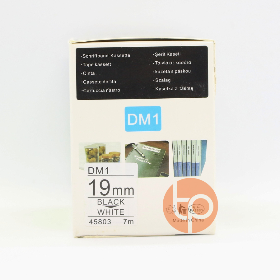 Nhãn in Dymo DM-45803, chữ đen nền trắng, khổ rộng 19mm * dài 7m.