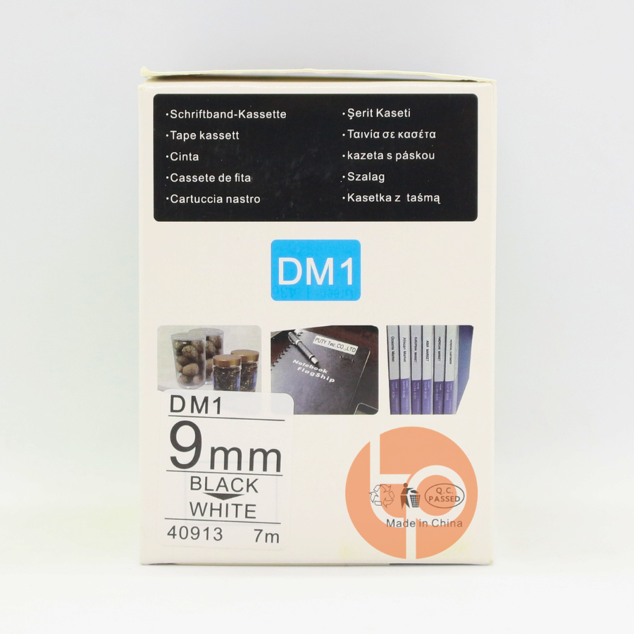 Nhãn in Dymo DM-40913, chữ đen nền trắng, khổ rộng 9mm * dài 7m.