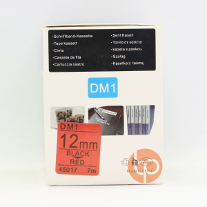 Nhãn in Dymo DM-45017, chữ đen nền đỏ, khổ rộng 12mm * dài 7m.