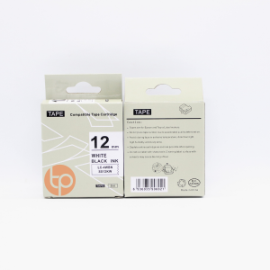 Nhãn in SS12KW/LC-4WBN, khổ rộng 12mm * dài 8m, chữ đen nền trắng.