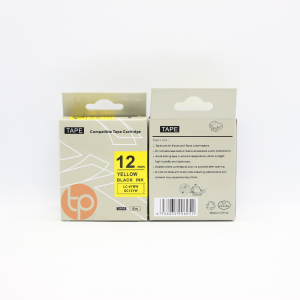 Nhãn in SC12YW/LC-4BYW, sử dụng cho máy in Tepra và Espon, chữ đen nền vàng, khổ rộng 12mm * dài 8m.