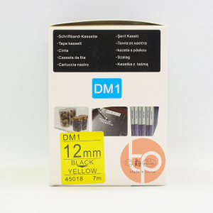 Nhãn in Dymo DM-45018, chữ đen nền vàng, khổ rộng 12mm * dài 7m.