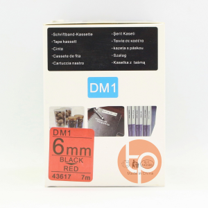 Nhãn in Dymo DM-43617, chữ đen nền đỏ, khổ rộng 6mm * dài 7m.