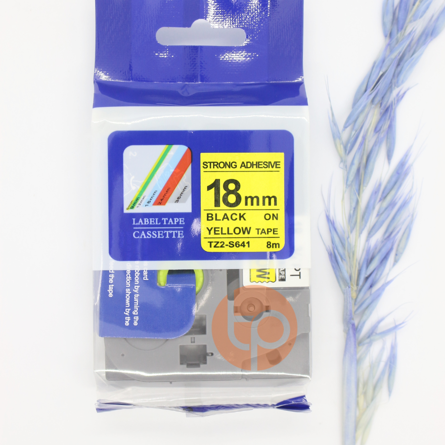 Nhãn in AZE-S641, chữ đen nền vàng, khổ rộng 18mm * dài 8m.