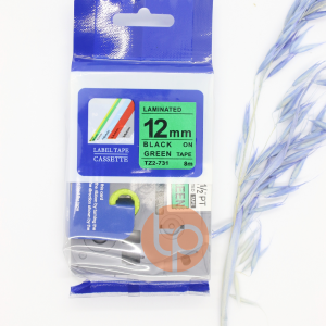 Nhãn in AZE-731, chữ đen nền xanh lá, khổ rộng 12mm * dài 8m.