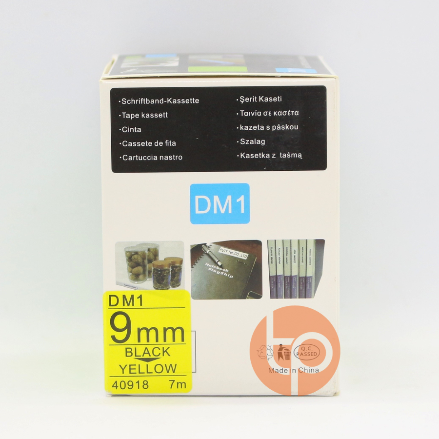 Nhãn in Dymo DM-40918, chữ đen nền vàng, khổ rộng 9mm * dài 7m.
