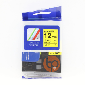 Nhãn in CZE-631, khổ rộng 12mm, dài 8m, chữ đen nền vàng.