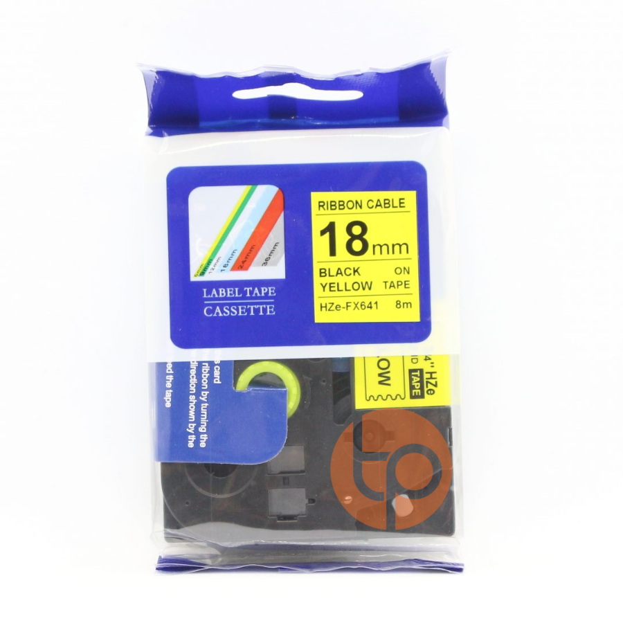 Nhãn in CZE-641, khổ rộng 18mm, dài 8m, chữ đen nền vàng.