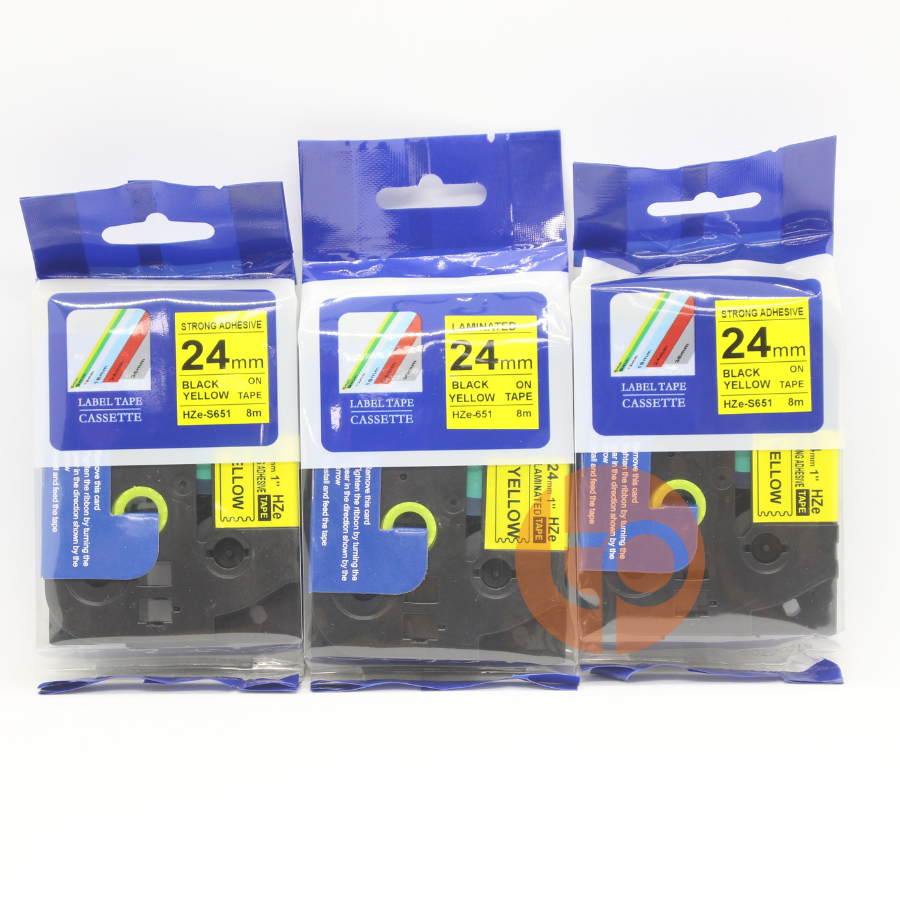 Combo 3 nhãn in Hze-651, khổ rộng 24mm dài 8m, chữ đen nền vàng