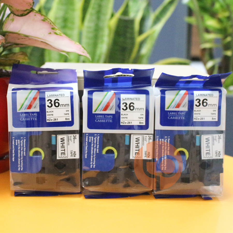 Combo 3 nhãn in Hze-261, khổ rộng 36mm dài 8m, chữ đen nền trắng.