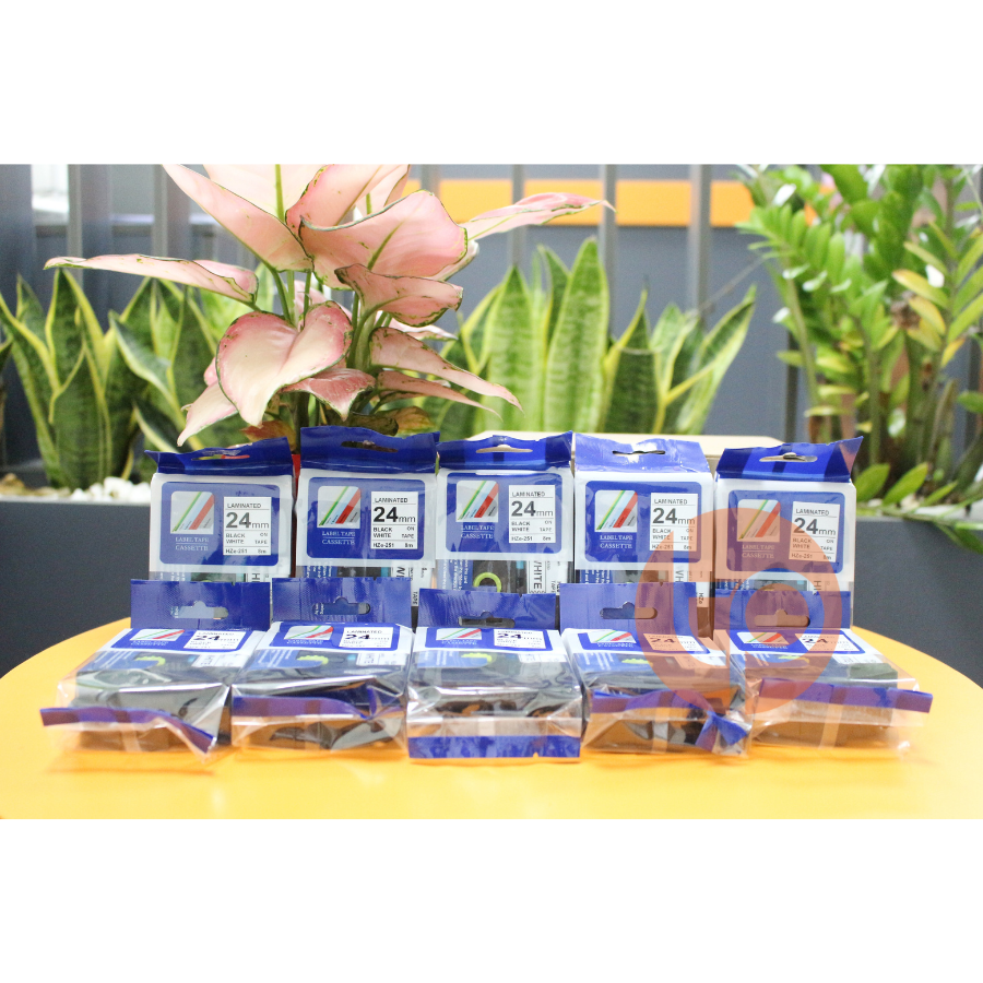 Combo 10 nhãn in Hze-251,rộng 24mm* dài 8m, chữ đen nền trắng