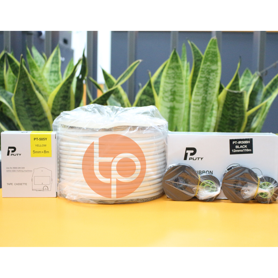 Combo Băng Nhãn Puty PT‑505Y + Mực PT‑IR50BH + Ống Lồng