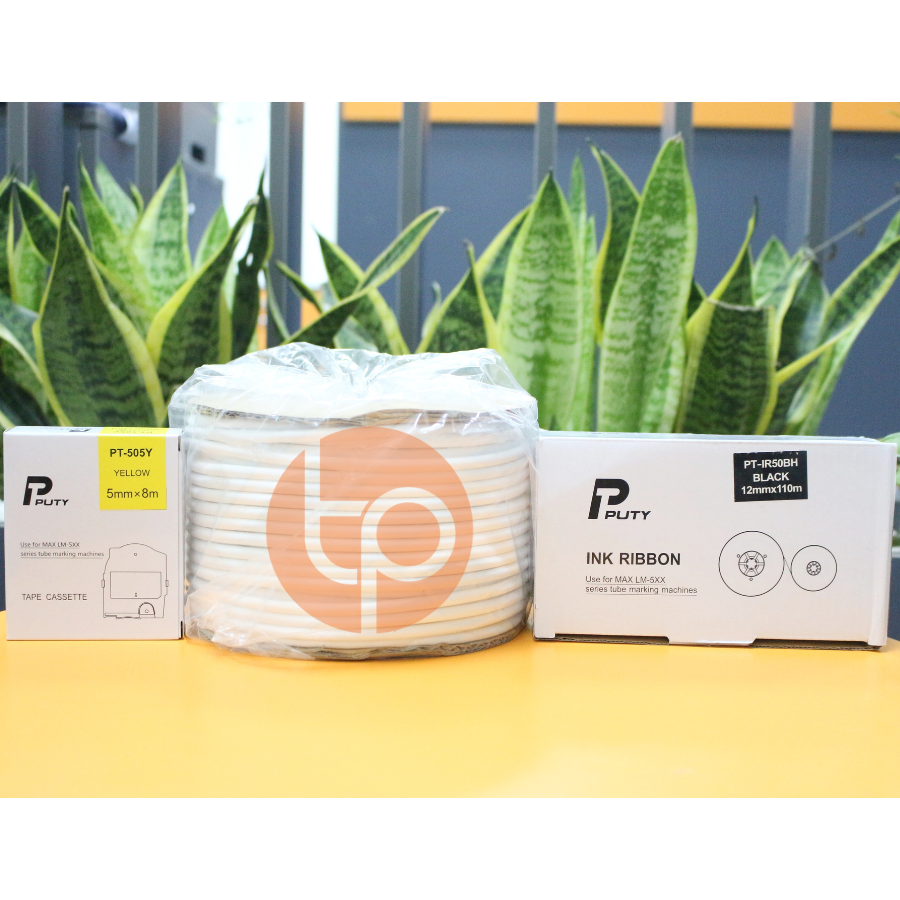 Combo Băng Nhãn Puty PT‑505Y + Mực PT‑IR50BH + Ống Lồng
