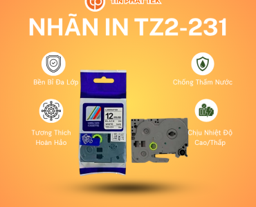 Nhãn in TZ2-231, chữ đen nền trắng